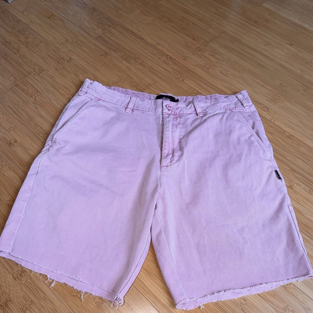 Stussy Classic Pink Washed Shorts Mens 30x8 Chino Cotton Frayed Raw Hem